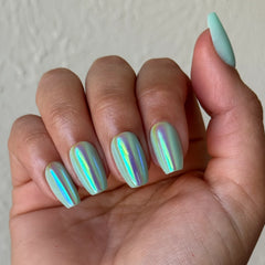 Teal Glass Chrome - Press-On | Medium | Coffin