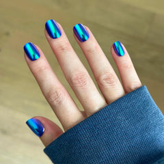 Electric Blue Iridescent Chrome - Press-On | Extra Short | Squoval