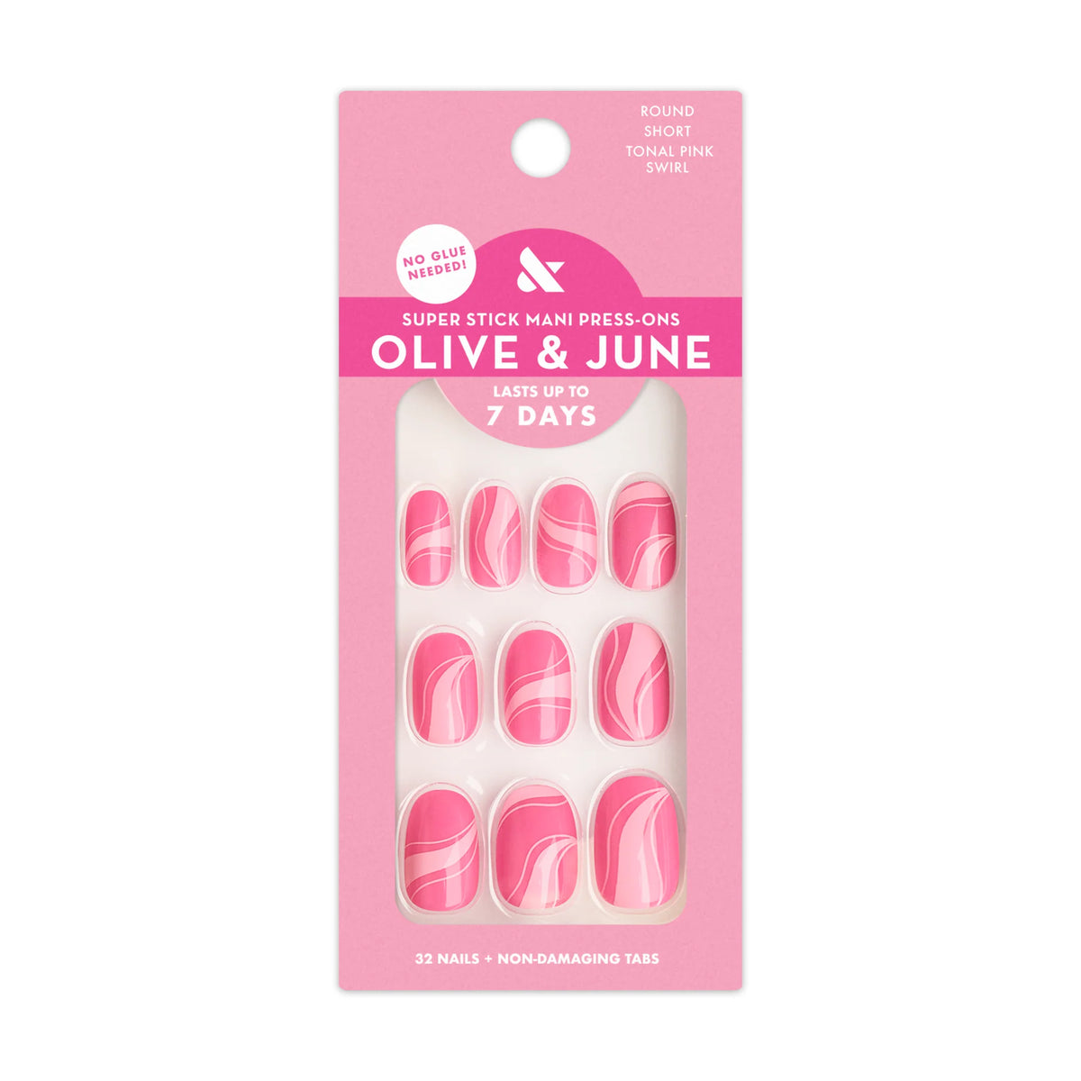 Tonal Pink Swirls - Tab Press On | Short | Round