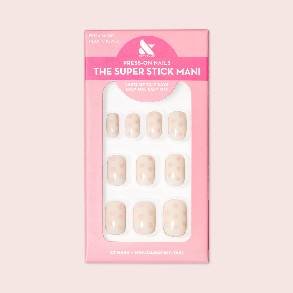 Heart Shower | Extra Short | Squoval - Tab Press-On