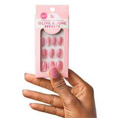 Blush Velvet Polka Dots | Short | Round - Tab Press-On