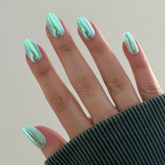 Teal Glass Chrome - Press-On | Medium | Coffin