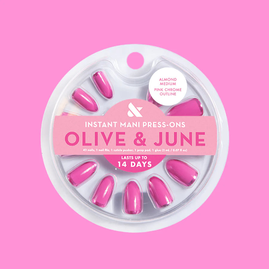 Pink Chrome Outline - Press-On | Medium | Almond