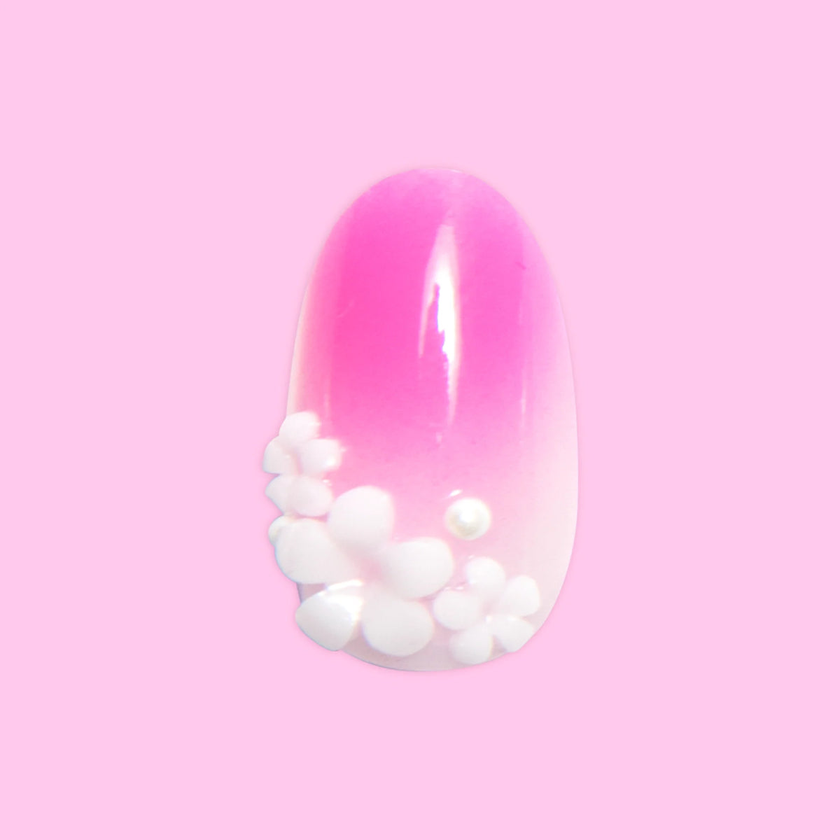 Pink Ombre with Flower Gems - Press On | Medium | Oval