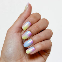 Rainbow Aura Chrome - Press-On | Short | Round