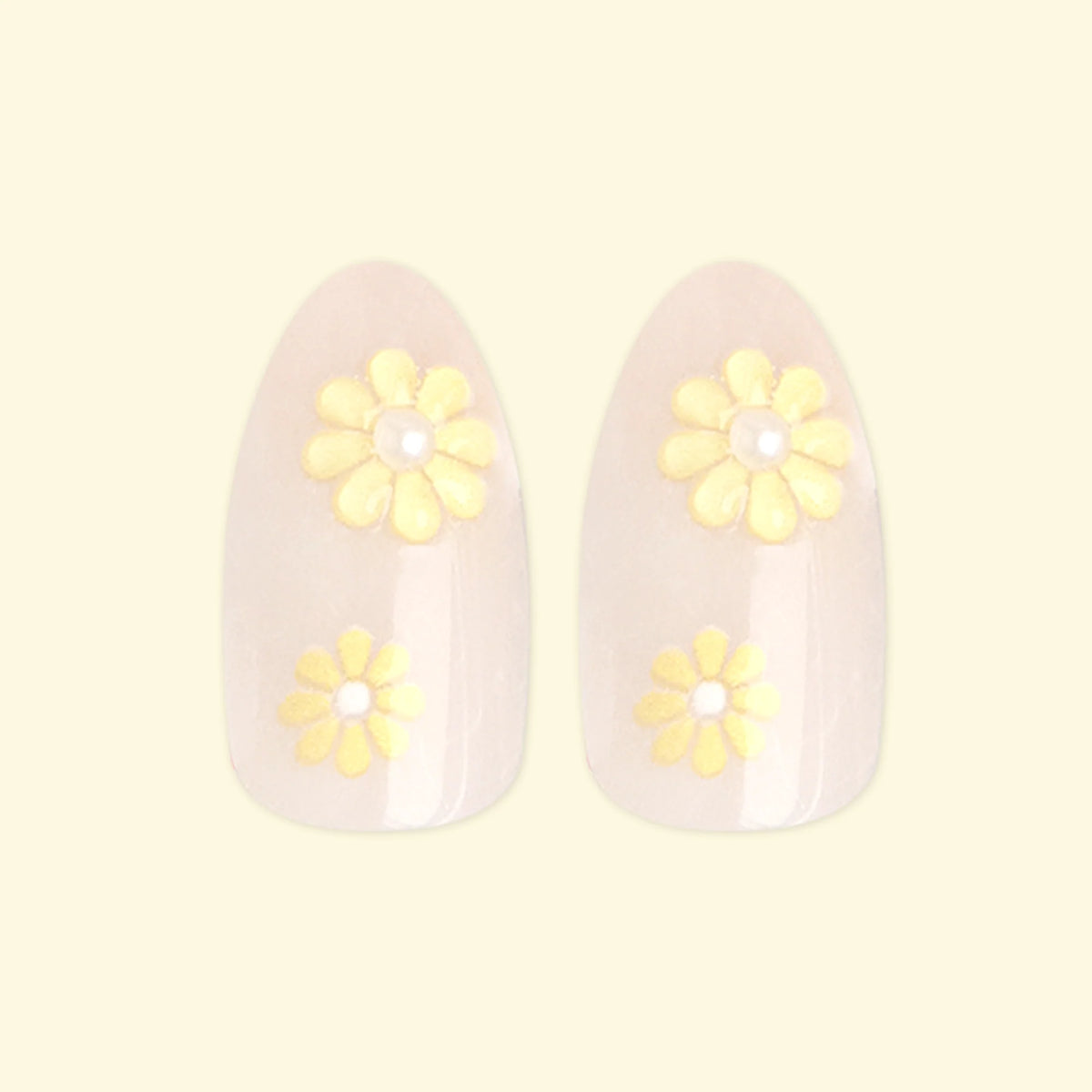 Flower Party with 3D Pearls - Press On | Medium | Almond - Part of Set