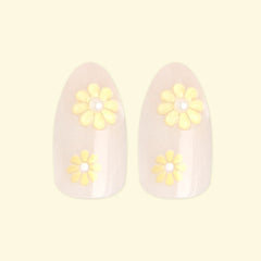 Flower Party with 3D Pearls - Press On | Medium | Almond