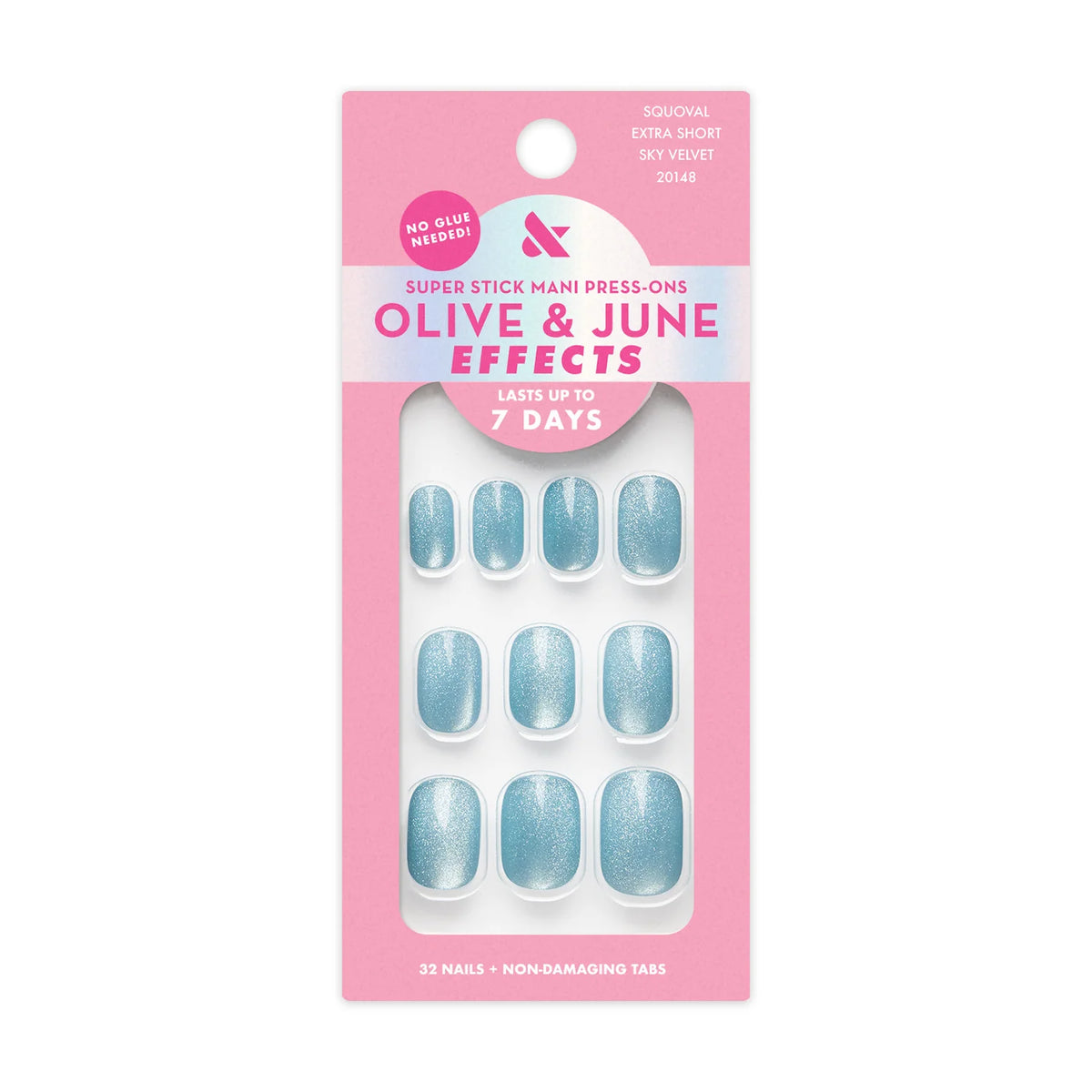 Sky Velvet | Extra Short | Squoval - Tab Press-On