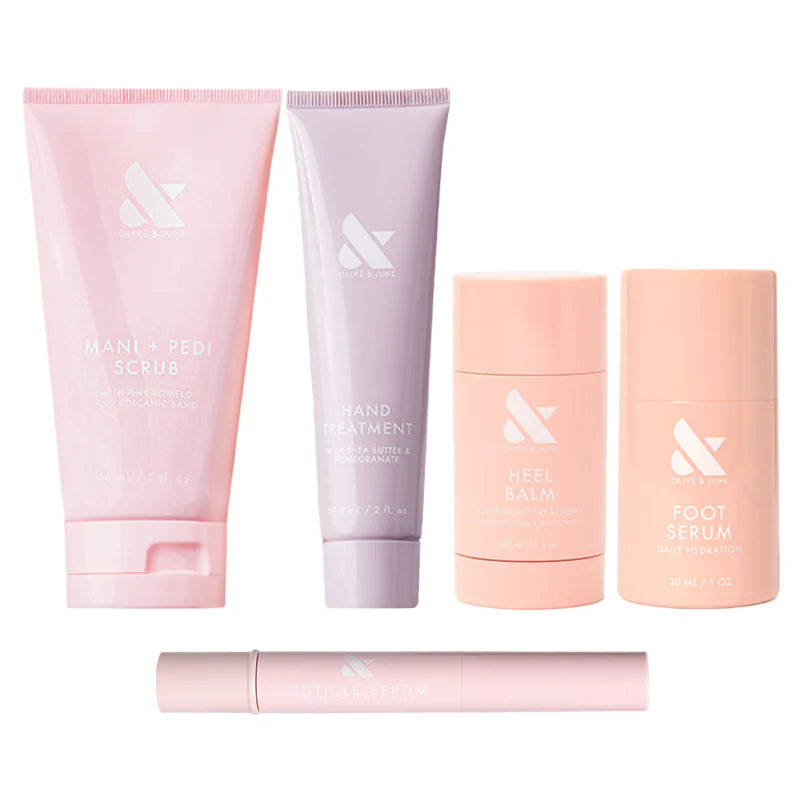 Mani Pedi Reset Set - Cuticle Serum, Hand Treatment, Heel Balm, Mani + Pedi Scrub, Foot Serum, Mint Socks - Loyalty Reward (Copy)