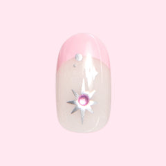 Bubblegum French with Metallic Stars - Press On | Short | Round