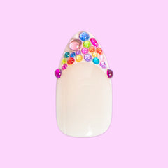 Rainbow Rhinestone French - Press On | Medium | Almond